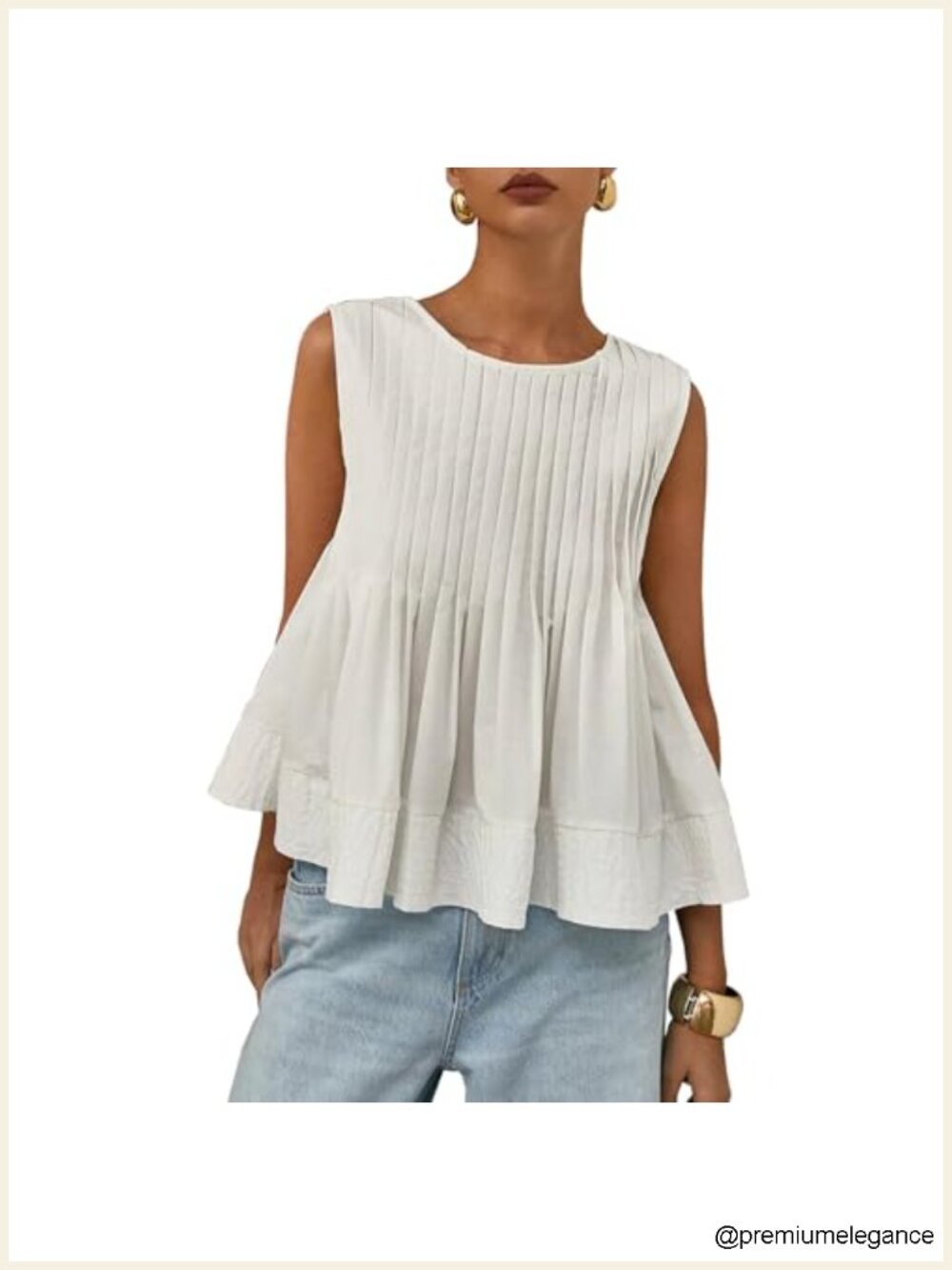 Womens Sleeveless Pleated Peplum Tank Top Babydoll Crew Neck Blouse Y2K